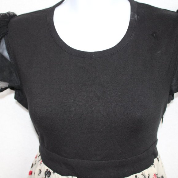 Forever 21 Women's Dress Polka Dot Short Sleeve Puffy  Black Beige Red Small - Picture 3 of 8